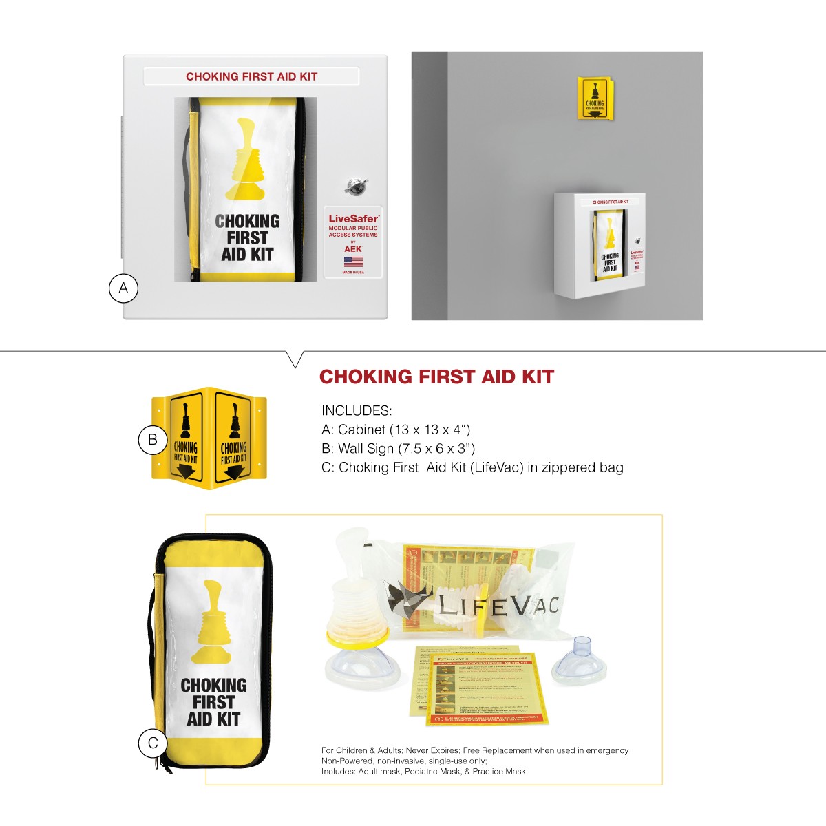 Complete Choking First Aid Cabinet (with LifeVac Included & Signage)