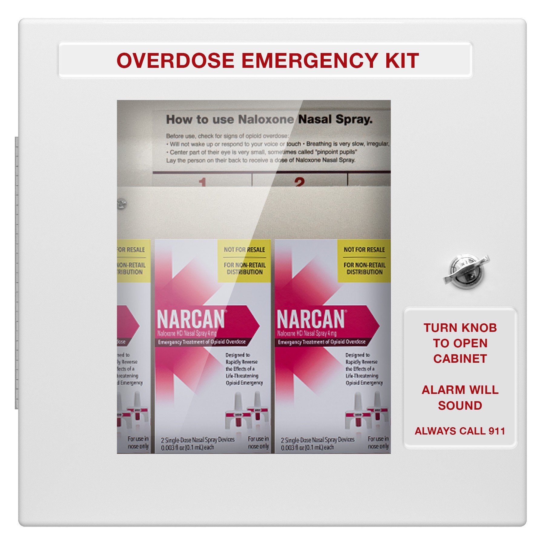 Non-Locking Naloxone / Narcan Opioid Overdose Emergency Kit w/ Door Alarm Siren