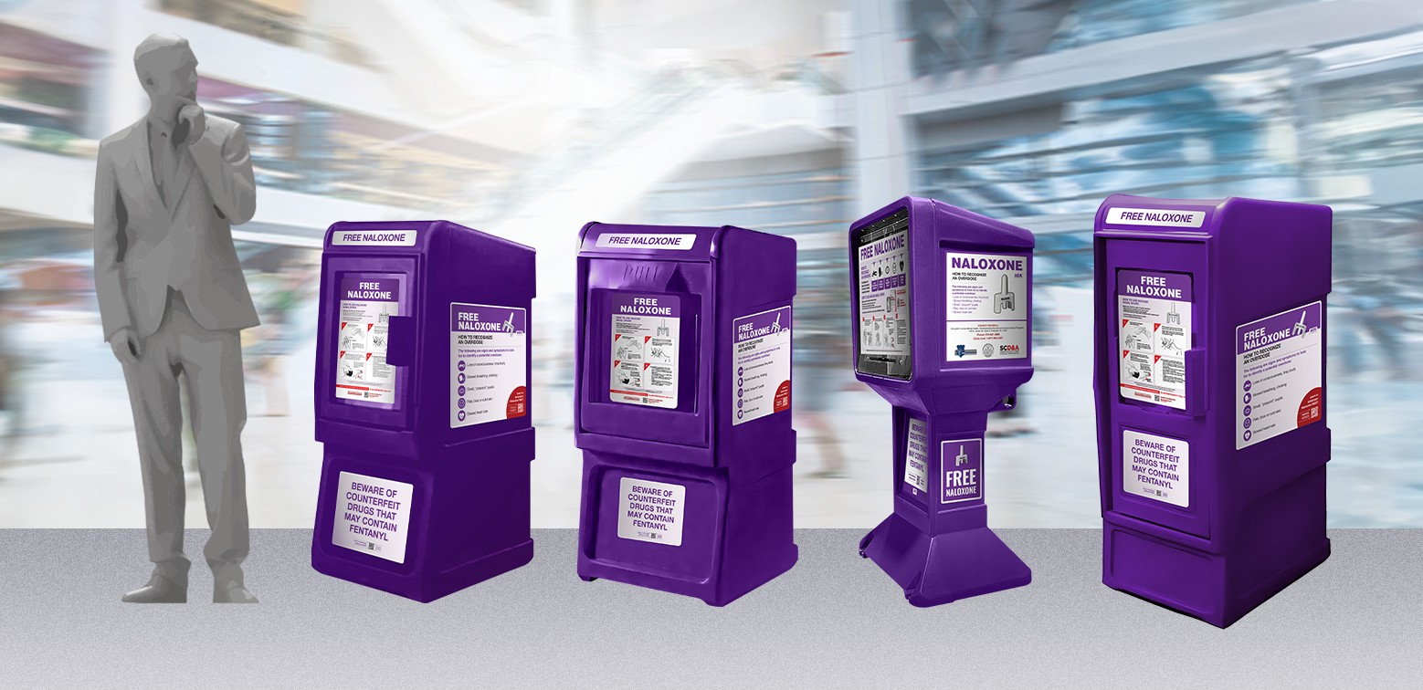 Newspaper Stand Style Free Standing Naloxone Distribution Box